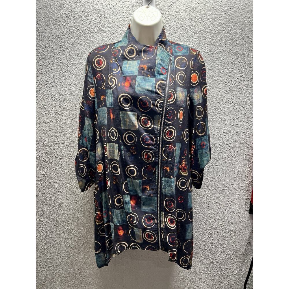 Adore Abstract Jacket M Asymmetrical Zip Artsy Circles Tunic Top - Picture 3 of 9